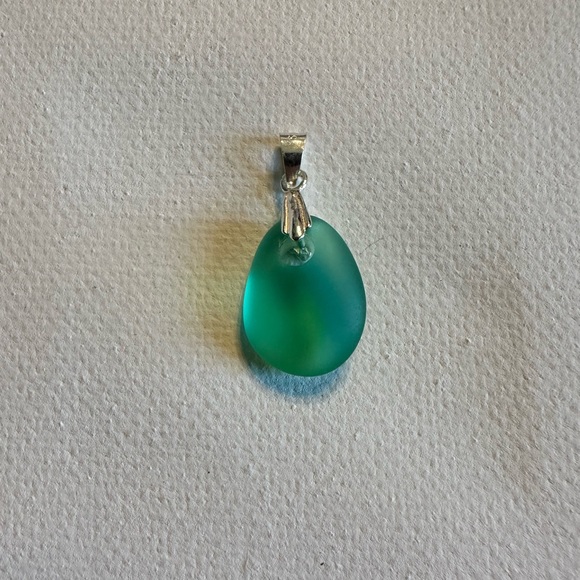 Hand Crafted Jewelry - ARTISAN Green Sea Glass Sterling Silver Pendant 1” Overall Length